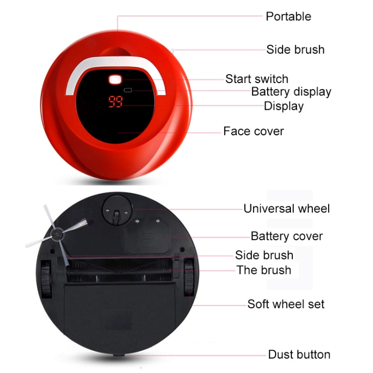 FD-RSW(C) Smart Household Sweeping Machine Cleaner Robot(Red) - Robot Vacuum Cleaner by PMC Jewellery | Online Shopping South Africa | PMC Jewellery | Buy Now Pay Later Mobicred