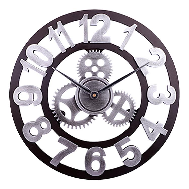 Retro Wooden Round Single-sided Gear Clock Arabic Number Wall Clock, Diameter: 35cm (Silver) - free shipping - PMC TechLife - Order now!
