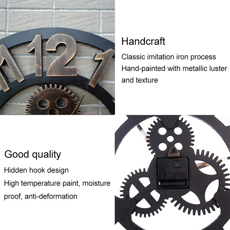 Retro Wooden Round Single-sided Gear Clock Arabic Number Wall Clock, Diameter: 35cm (Gold) - free shipping - PMC TechLife - Order now!