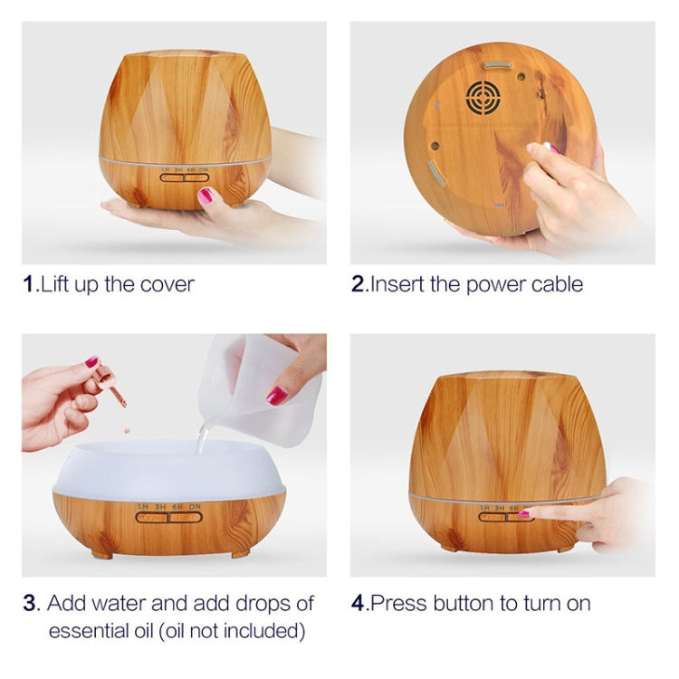 Diamond Wood Grain Remote Control Ultrasonic Humidifier Aromatherapy Machine Automatic Alcohol Sprayer with LED Lights, Capacity: 400mL, EU Plug (Light Wood Color) - free shipping - PMC TechLife - Order now!