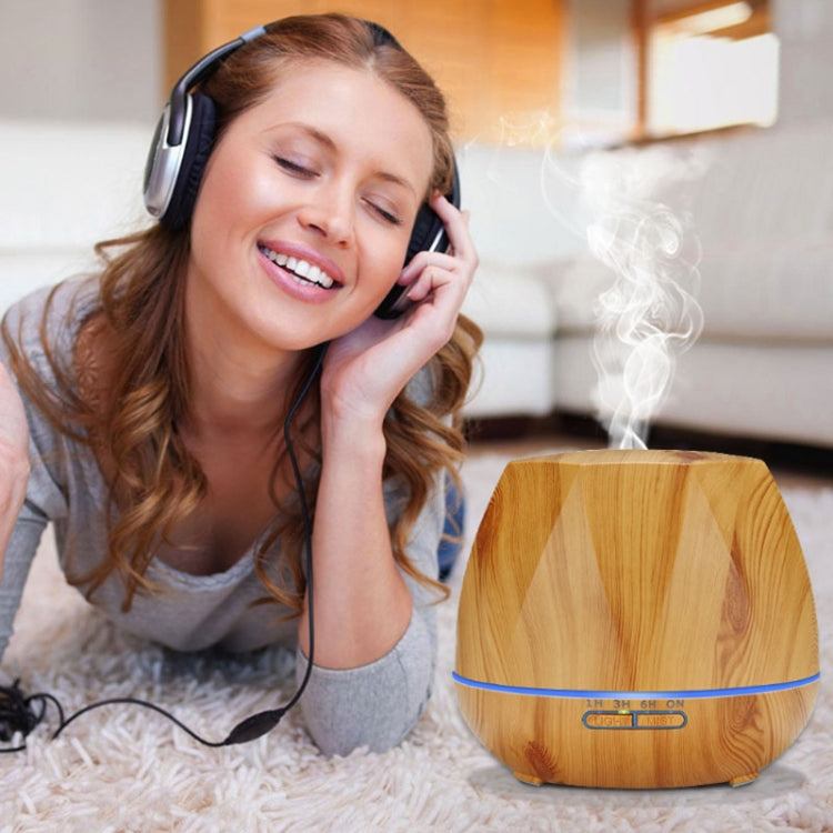 Diamond Wood Grain Remote Control Ultrasonic Humidifier Aromatherapy Machine Automatic Alcohol Sprayer with LED Lights, Capacity: 400mL, EU Plug (Light Wood Color) - free shipping - PMC TechLife - Order now!