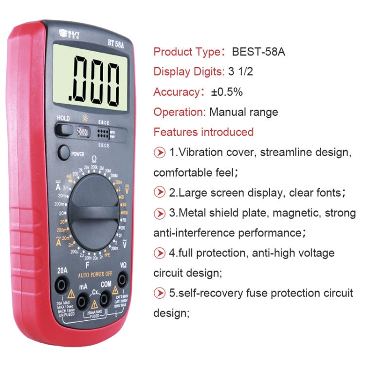 Repair Tools for Mobile & Tablet, BEST-58A Multi Function Digital Multimeter - Current & Voltage Tester by BEST | Online Shopping South Africa | PMC Jewellery | Buy Now Pay Later Mobicred