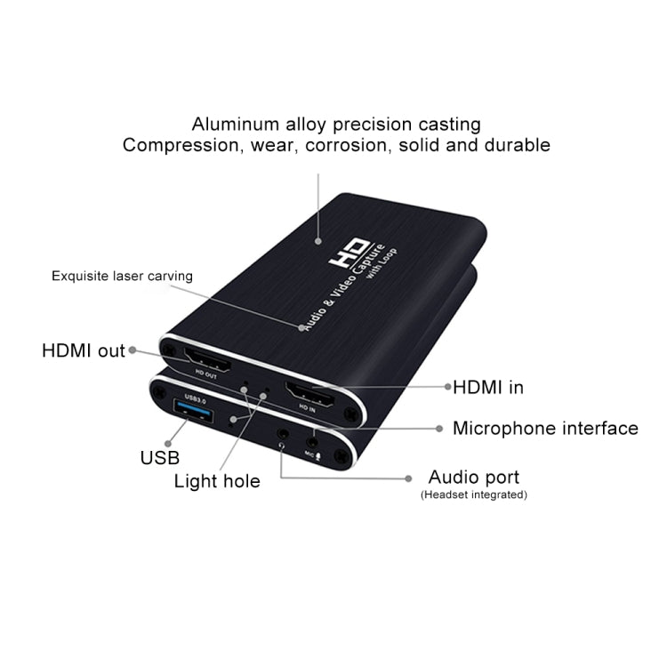 Z34 HDMI Female + Mic to HDMI Female + Audio + USB HD Video & Audio Capture Card with Loop - Video Capture Solutions by PMC Jewellery | Online Shopping South Africa | PMC Jewellery | Buy Now Pay Later Mobicred