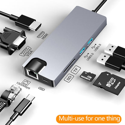 HW-TC12 8 In 1 Type-C / USB-C Multifunctional Extension HUB Adapter Hdmi / Vga Hub Card Reader + Network Card - USB HUB by PMC Jewellery | Online Shopping South Africa | PMC Jewellery | Buy Now Pay Later Mobicred