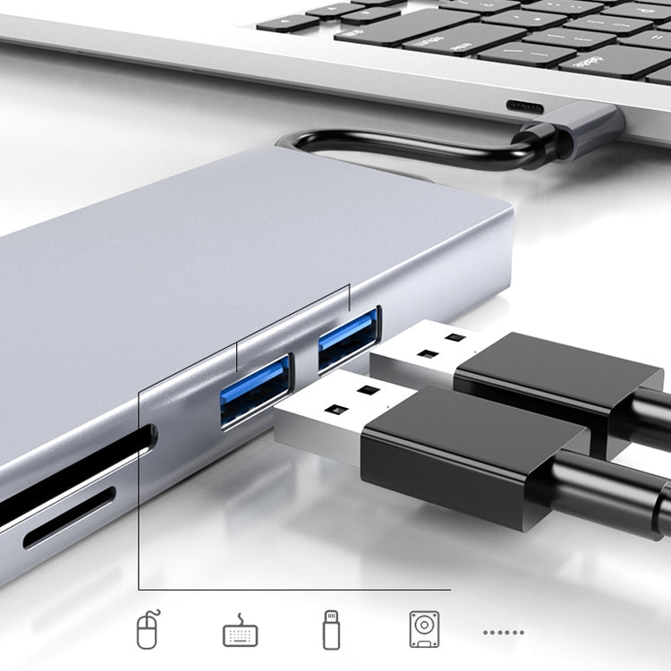 HW-TC12 8 In 1 Type-C / USB-C Multifunctional Extension HUB Adapter Hdmi / Vga Hub Card Reader + Network Card - free shipping - PMC Jewellery - Order now!