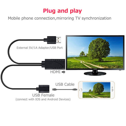 1080P USB 2.0 Male + USB 2.0 Female to HDMI HDTV AV Adapter Cable for iPhone / iPad, Android Smartphones(Black) - Video & Audio Cable by PMC Jewellery | Online Shopping South Africa | PMC Jewellery | Buy Now Pay Later Mobicred