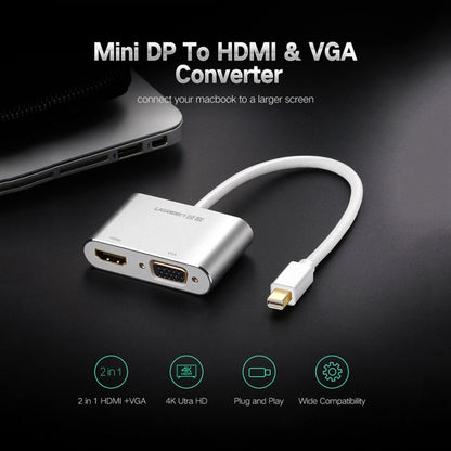 Ugreen 2 in 1 HD 1080P 4K Thunderbolt Mini DisplayPort DP to HDMI & VGA Plastic Shell Adapter Converter / Cable for Projector,Television,Monitor(Black) - Converter by UGREEN | Online Shopping South Africa | PMC Jewellery | Buy Now Pay Later Mobicred