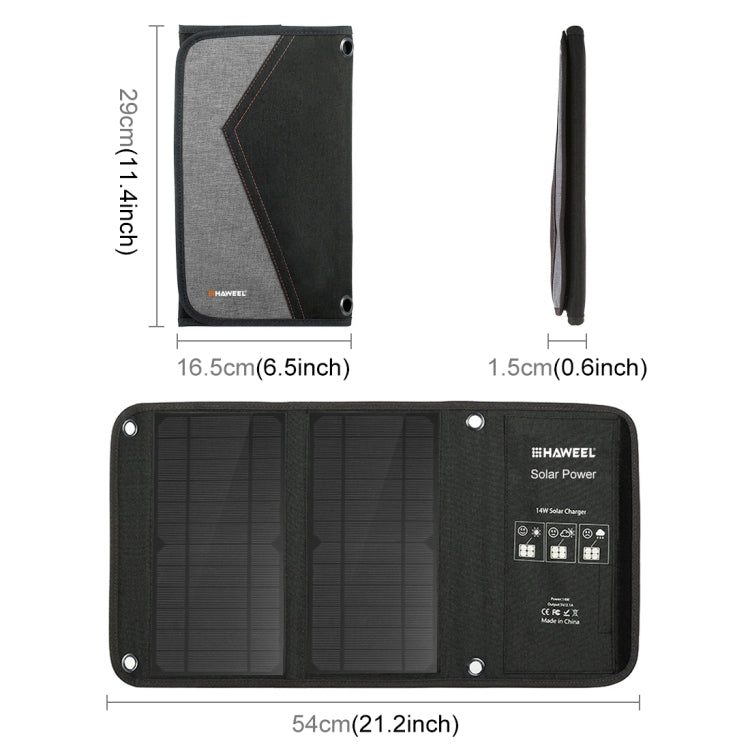 HAWEEL 14W Foldable Solar Panel Charger with 5V / 2.4A Max Dual USB Ports - Charger by HAWEEL | Online Shopping South Africa | PMC Jewellery