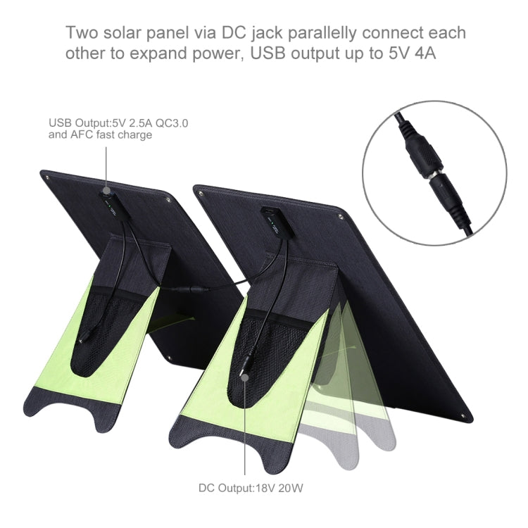 HAWEEL Portable 20W Monocrystalline Silicon Solar Power Panel Charger, with USB Port & Holder & Tiger Clip, Support QC3.0 and AFC(Black) - Charger by HAWEEL | Online Shopping South Africa | PMC Jewellery | Buy Now Pay Later Mobicred