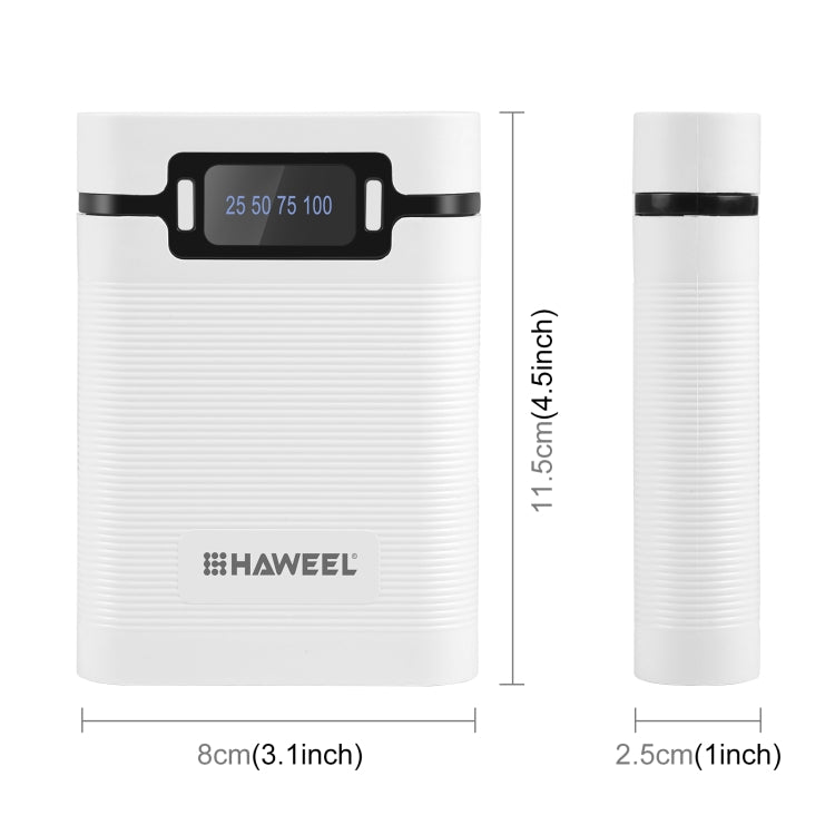 HAWEEL DIY 4x 18650 Battery (Not Included) 10000mAh Dual-way QC Charger Power Bank Shell Box with 2x USB Output & Display, Support PD / QC / SCP / FCP / AFC / PPS / PE (White) - Power Bank Box by HAWEEL | Online Shopping South Africa | PMC Jewellery | Buy Now Pay Later Mobicred