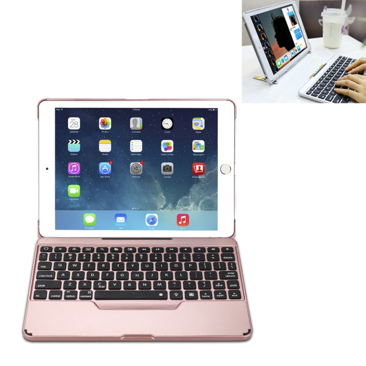 F611 Detachable Colorful Backlight Aluminum Backplane Wireless Bluetooth Keyboard Tablet Case for iPad Air 2 / 9.7 (2018) / 9.7 inch (2017) / Air / Pro 9.7 inch (Rose Gold) - Universal by PMC Jewellery | Online Shopping South Africa | PMC Jewellery | Buy Now Pay Later Mobicred