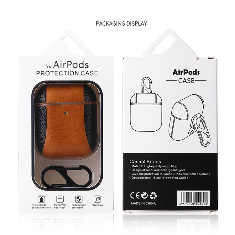 Colour-matching Flip-over Leather Earphones Shockproof Protective Case for Apple AirPods 1 / 2(Brown) - For AirPods 1/2 by PMC Jewellery | Online Shopping South Africa | PMC Jewellery