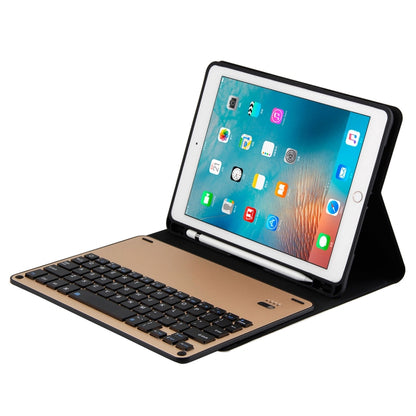 FT-1038E Detachable Bluetooth 3.0 Aluminum Alloy Keyboard + Lambskin Texture Leather Tablet Case for iPad Air / Air 2 / iPad Pro 9.7 inch, with Pen Slot / Water Repellent / Three-gear Angle Adjustment / Magnetic / Sleep Function (Gold) - For iPad Pro by PMC Jewellery | Online Shopping South Africa | PMC Jewellery