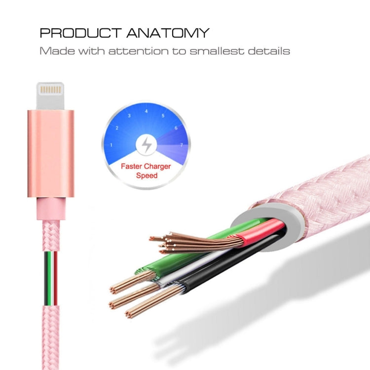 3A Woven Style Metal Head 8 Pin to USB Charge Data Cable, Cable Length: 2m(Rose Gold) - Normal Style Cable by PMC Jewellery | Online Shopping South Africa | PMC Jewellery | Buy Now Pay Later Mobicred