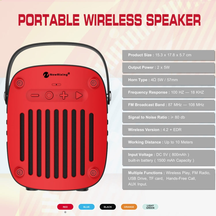 NewRixing NR-4014 Outdoor Portable Hand-held Bluetooth Speaker with Hands-free Call Function, Support TF Card & USB & FM & AUX (Blue) - Desktop Speaker by NewRixing | Online Shopping South Africa | PMC Jewellery | Buy Now Pay Later Mobicred