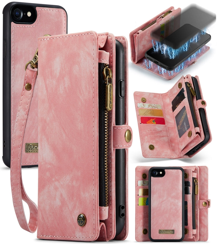 CaseMe for  iPhone 8 & 7  Multifunctional Leather Billfold with Detachable Magnetic PC Back Protective Case & Holder & 10 Card Slots & 3 Cash Slots & 1 Zipper Wallet & 2 Photo Frames & 3 Magnetic Clasps(Pink) - More iPhone Cases by CaseMe | Online Shopping South Africa | PMC Jewellery | Buy Now Pay Later Mobicred