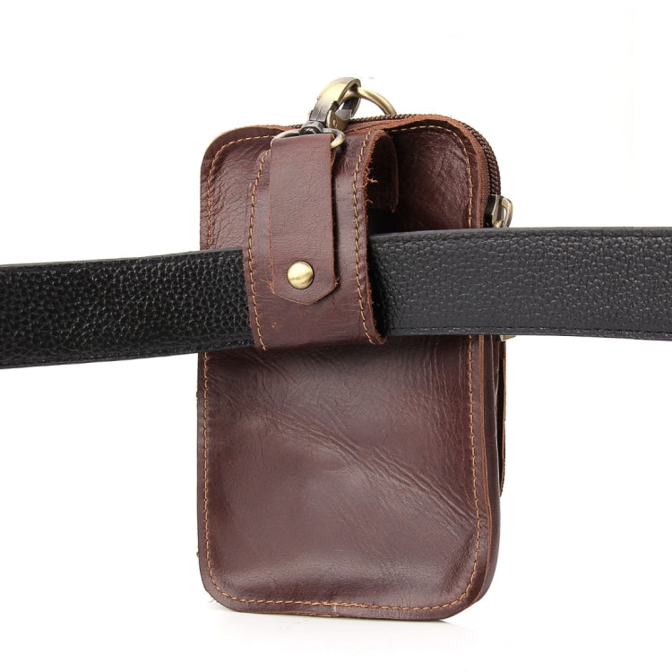 5.5 inch and Below Universal Crazy Horse Texture Genuine Leather Men Vertical Style Case Waist Bag with Belt Hole for Sony, Huawei, Meizu, Lenovo, ASUS, Cubot, Oneplus, Xiaomi, Ulefone, Letv, DOOGEE, Vkworld, and other Smartphones(Brown) - More iPhone Cases by PMC Jewellery | Online Shopping South Africa | PMC Jewellery