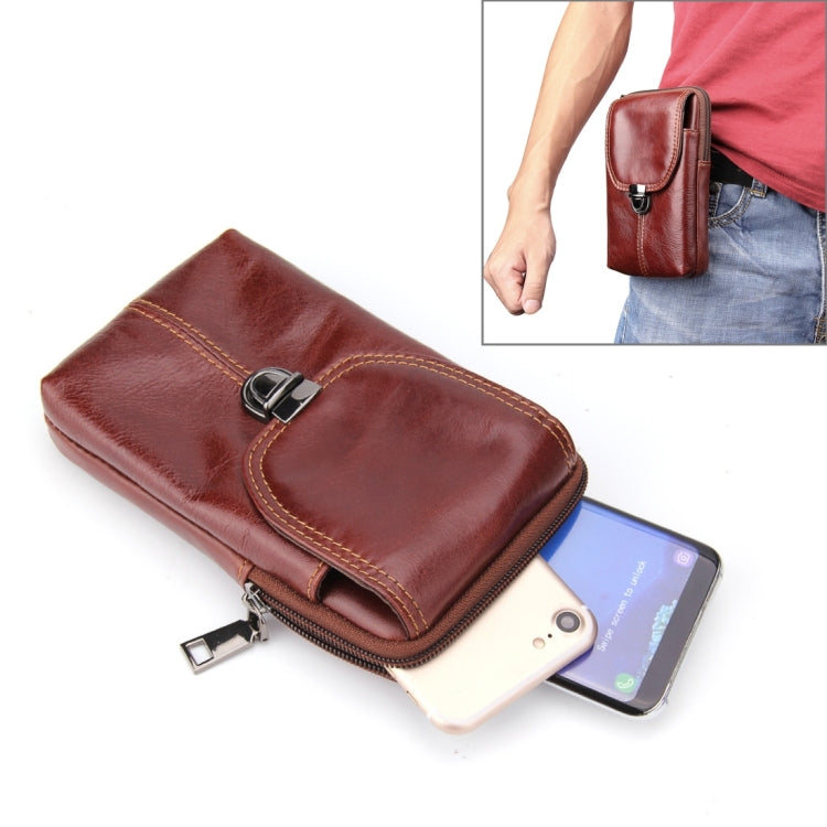 6.3 inch and Below Universal Crazy Horse Texture Genuine Leather Men Vertical Style Case Waist Bag with Belt Hole for Sony, Huawei, Meizu, Lenovo, ASUS, Cubot, Oneplus, Xiaomi, Ulefone, Letv, DOOGEE, Vkworld, and other Smartphones(Brown) - More iPhone Cases by PMC Jewellery | Online Shopping South Africa | PMC Jewellery | Buy Now Pay Later Mobicred