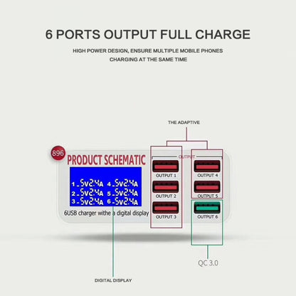 899 30W QC 3.0 6 USB Ports Fast Charger with LCD Digital Display, EU Plug - Multifunction Charger by PMC Jewellery | Online Shopping South Africa | PMC Jewellery | Buy Now Pay Later Mobicred