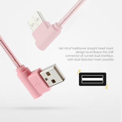 25cm Nylon Weave Style USB to 8 Pin Double Elbow Charging Cable(Pink) - Normal Style Cable by PMC Jewellery | Online Shopping South Africa | PMC Jewellery | Buy Now Pay Later Mobicred