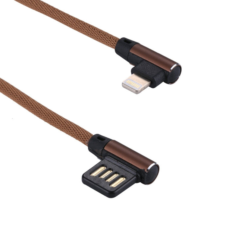 1m 2.4A Output USB to 8 Pin Double Elbow Design Nylon Weave Style Data Sync Charging Cable(Coffee) - Normal Style Cable by PMC Jewellery | Online Shopping South Africa | PMC Jewellery | Buy Now Pay Later Mobicred