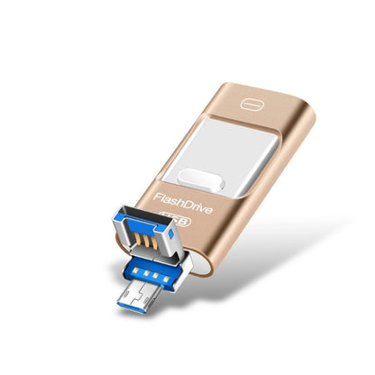 32GB USB 3.0 + 8 Pin + Mirco USB Android iPhone Computer Dual-use Metal Flash Drive (Gold) - U Disk & Card Reader by PMC Jewellery | Online Shopping South Africa | PMC Jewellery | Buy Now Pay Later Mobicred