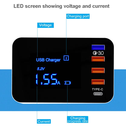 CDA33Q 40W QC 3.0 USB + 3 USB Ports + USB-C / Type-C Ports Multi-function Charger with LED Display, US Plug - Multifunction Charger by PMC Jewellery | Online Shopping South Africa | PMC Jewellery | Buy Now Pay Later Mobicred