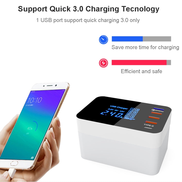 CDA33QW 40W QC 3.0 USB Ports + 3 USB Ports + USB-C / Type-C Ports + Wireless Charging Multi-function Foldable Charger with LED Display, AU Plug - Multifunction Charger by PMC Jewellery | Online Shopping South Africa | PMC Jewellery | Buy Now Pay Later Mobicred