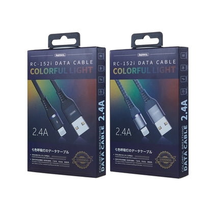 REMAX RC-152I 1m 2.4A USB to 8 Pin Colorful Breathing Data Cable(Black) - Normal Style Cable by REMAX | Online Shopping South Africa | PMC Jewellery | Buy Now Pay Later Mobicred