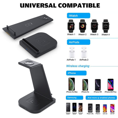 HQ-UD21 3 in 1 Folding Mobile Phone Watch Multi-Function Charging Stand Wireless Charger for iPhones & Apple Watch & Airpods (Black) - Wireless Charger by PMC Jewellery | Online Shopping South Africa | PMC Jewellery