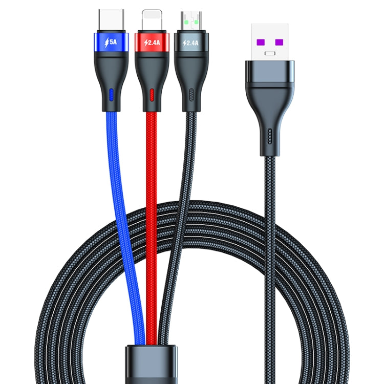 40W 5A USB to Micro USB + USB-C / Type-C + 8 Pin Fast Charging Data Cable, Cable Length: 1.2m - Multifunction Cable by PMC Jewellery | Online Shopping South Africa | PMC Jewellery | Buy Now Pay Later Mobicred