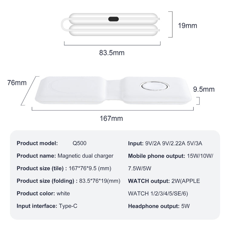 Q500 Foldable Magnetic Dual Wireless Charger for Phones / iWatch / AirPods(White) - Wireless Charger by PMC Jewellery | Online Shopping South Africa | PMC Jewellery | Buy Now Pay Later Mobicred