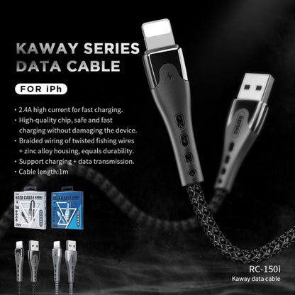 REMAX RC-150i KAWAY Series 1m 2.4A USB to 8 Pin Aluminum Alloy Braid Fast Charging Data Cable (Silver) - Normal Style Cable by PMC Jewellery | Online Shopping South Africa | PMC Jewellery | Buy Now Pay Later Mobicred