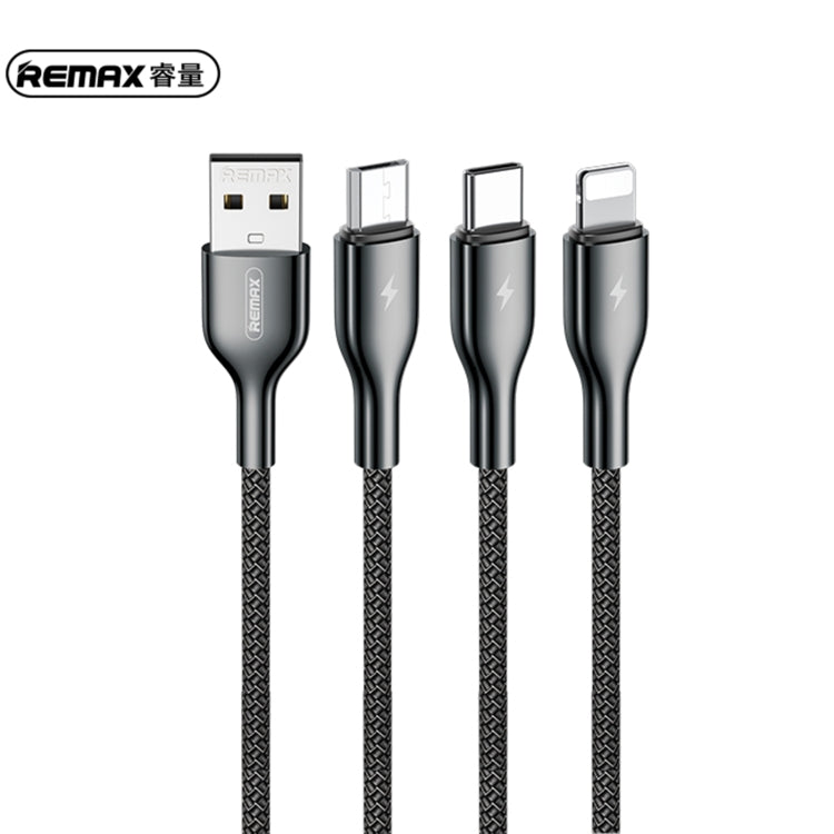 REMAX RC-092th Kingpin Series 3.1A 3 in 1 USB to Micro USB + Type-C + 8 Pin Charging Cable, Cable Length: 1.2m(Black) - Multifunction Cable by REMAX | Online Shopping South Africa | PMC Jewellery | Buy Now Pay Later Mobicred