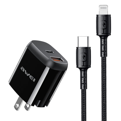 awei PD3 20W PD Type-C + QC 3.0 USB Interface Fast Charging Travel Charger with Data Cable, US Plug - USB Charger by awei | Online Shopping South Africa | PMC Jewellery | Buy Now Pay Later Mobicred