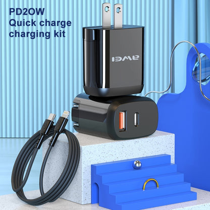 awei PD3 20W PD Type-C + QC 3.0 USB Interface Fast Charging Travel Charger with Data Cable, US Plug - USB Charger by awei | Online Shopping South Africa | PMC Jewellery | Buy Now Pay Later Mobicred