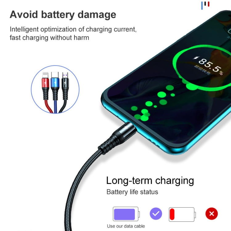 K061 1.2m 5A 3 in 1 USB to 8 Pin + USB-C / Type-C + Micro USB Round Fast Charging Data Cable - Multifunction Cable by PMC Jewellery | Online Shopping South Africa | PMC Jewellery | Buy Now Pay Later Mobicred