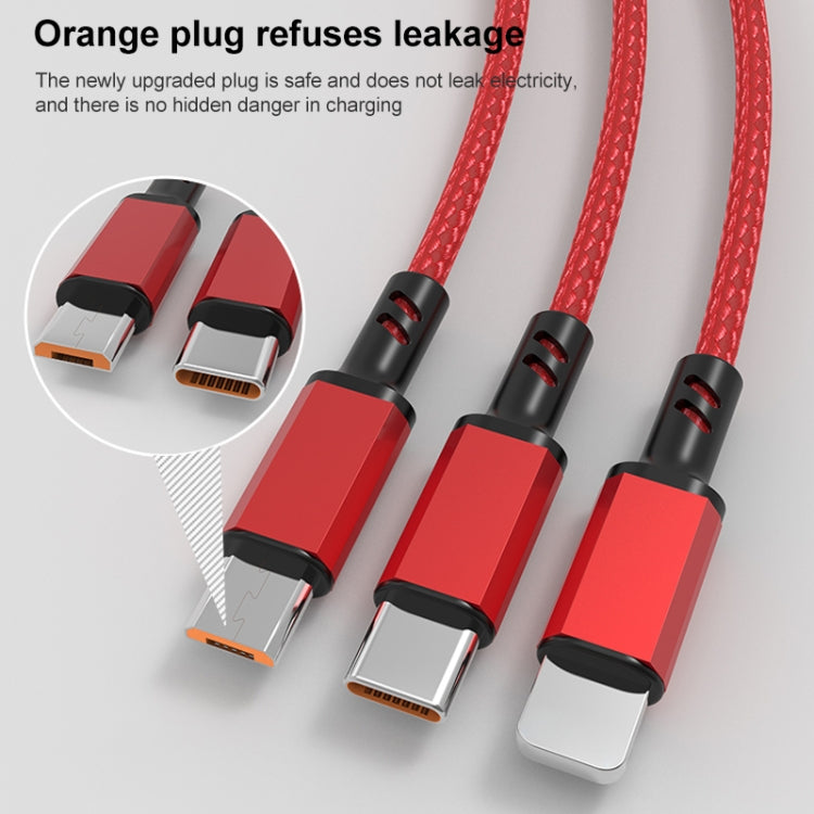 Orange Plug 3A 3 in 1 USB to Type-C / 8 Pin / Micro USB Fast Charging Cable, Cable Length: 1.2m(Blue) - Multifunction Cable by PMC Jewellery | Online Shopping South Africa | PMC Jewellery | Buy Now Pay Later Mobicred