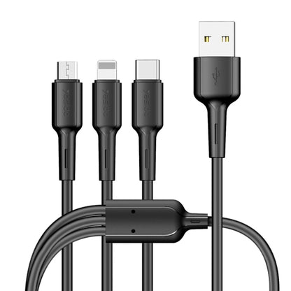 Yesido CA41 3.5A USB to 8 Pin + Micro USB + USB-C / Type-C Charging Cable, Length: 1m(Black) - Multifunction Cable by Yesido | Online Shopping South Africa | PMC Jewellery | Buy Now Pay Later Mobicred