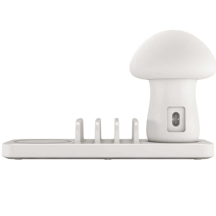 HQ-UD12 Universal 4 in 1 40W QC3.0 3 USB Ports + Wireless Charger Mobile Phone Charging Station with Mushroom Shape LED Light, Length: 1.2m, AU Plug(White) - Multifunction Charger by PMC Jewellery | Online Shopping South Africa | PMC Jewellery | Buy Now Pay Later Mobicred