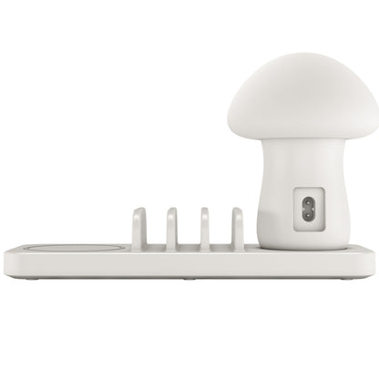 HQ-UD12 Universal 4 in 1 40W QC3.0 3 USB Ports + Wireless Charger Mobile Phone Charging Station with Mushroom Shape LED Light, Length: 1.2m, US Plug (White) - Multifunction Charger by PMC Jewellery | Online Shopping South Africa | PMC Jewellery | Buy Now Pay Later Mobicred