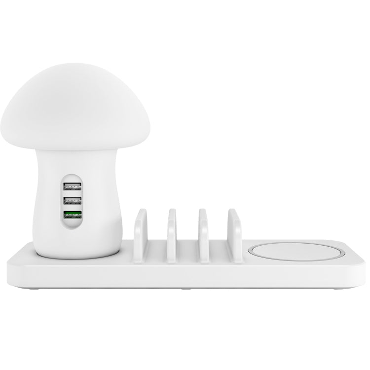 HQ-UD12 Universal 4 in 1 40W QC3.0 3 USB Ports + Wireless Charger Mobile Phone Charging Station with Mushroom Shape LED Light, Length: 1.2m, UK Plug(White) - Multifunction Charger by PMC Jewellery | Online Shopping South Africa | PMC Jewellery | Buy Now Pay Later Mobicred