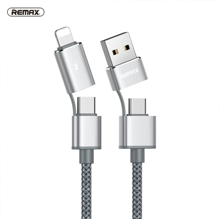 REMAX RC-020t 2.4A Aurora Series 4 in 1 8 Pin + USB +2 x Type-C Data Snyc Charging Cable, Cable Length: 1m(Silver) - Multifunction Cable by REMAX | Online Shopping South Africa | PMC Jewellery | Buy Now Pay Later Mobicred