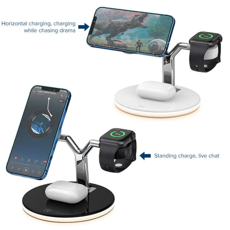 3 in 1 15W Multi-function Magnetic Wireless Charger for Mobile Phones & Apple Watches & AirPods, with Colorful LED Light(White) - Wireless Charger by PMC Jewellery | Online Shopping South Africa | PMC Jewellery