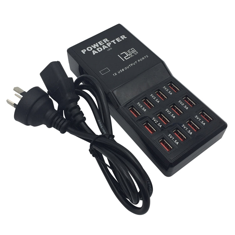 W-858 12A 12 Ports USB Fast Charging Dock Desktop Smart Charger AC100-240V, AU Plug (Black) - Multifunction Charger by PMC Jewellery | Online Shopping South Africa | PMC Jewellery | Buy Now Pay Later Mobicred