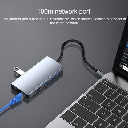 12 in 1 RJ45 + 100W PD + SD/TF + USB3.0x5+ HDMI + VGA + 3.5mm AUX to Type-C HUB Adapter - USB HUB by PMC Jewellery | Online Shopping South Africa | PMC Jewellery | Buy Now Pay Later Mobicred