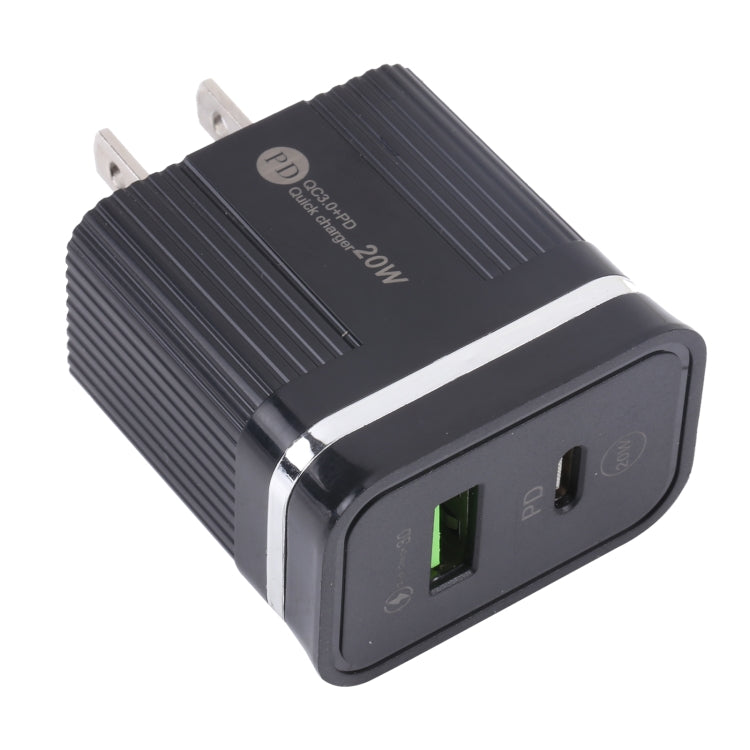 46-A2C2 20W PD + QC3.0 USB Multifunction Fast Charger,US Plug(Black) - USB Charger by PMC Jewellery | Online Shopping South Africa | PMC Jewellery | Buy Now Pay Later Mobicred