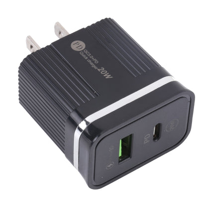 46-A2C2 20W PD + QC3.0 USB Multifunction Fast Charger,US Plug(Black) - USB Charger by PMC Jewellery | Online Shopping South Africa | PMC Jewellery | Buy Now Pay Later Mobicred