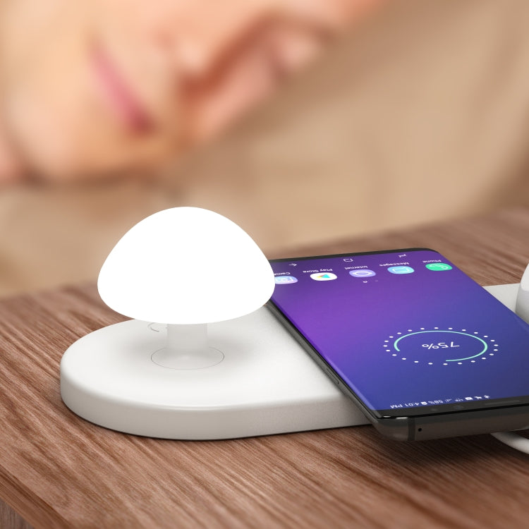 HQ-UD11 10W 4 in 1 Mobile Phone Fast Wireless Charger with Mushroom LED Light & Phone Holder, Length: 1.2m(White) - Multifunction Charger by PMC Jewellery | Online Shopping South Africa | PMC Jewellery | Buy Now Pay Later Mobicred