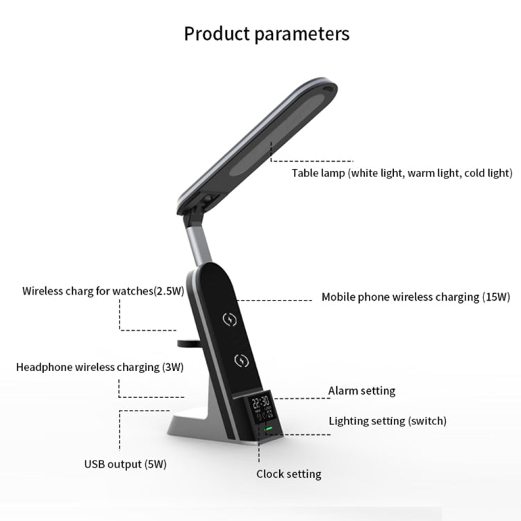 H33 7 in 1 15W Multi-function Desk Lamp Wireless Charger for Mobile Phones / Apple Watches / AirPods - Multifunction Charger by PMC Jewellery | Online Shopping South Africa | PMC Jewellery | Buy Now Pay Later Mobicred